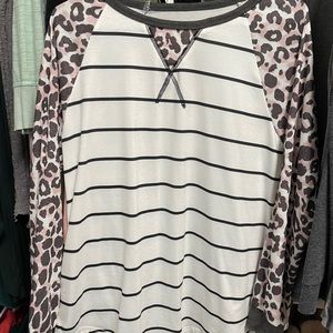 Black and white stripe top with cheetah print sleeves